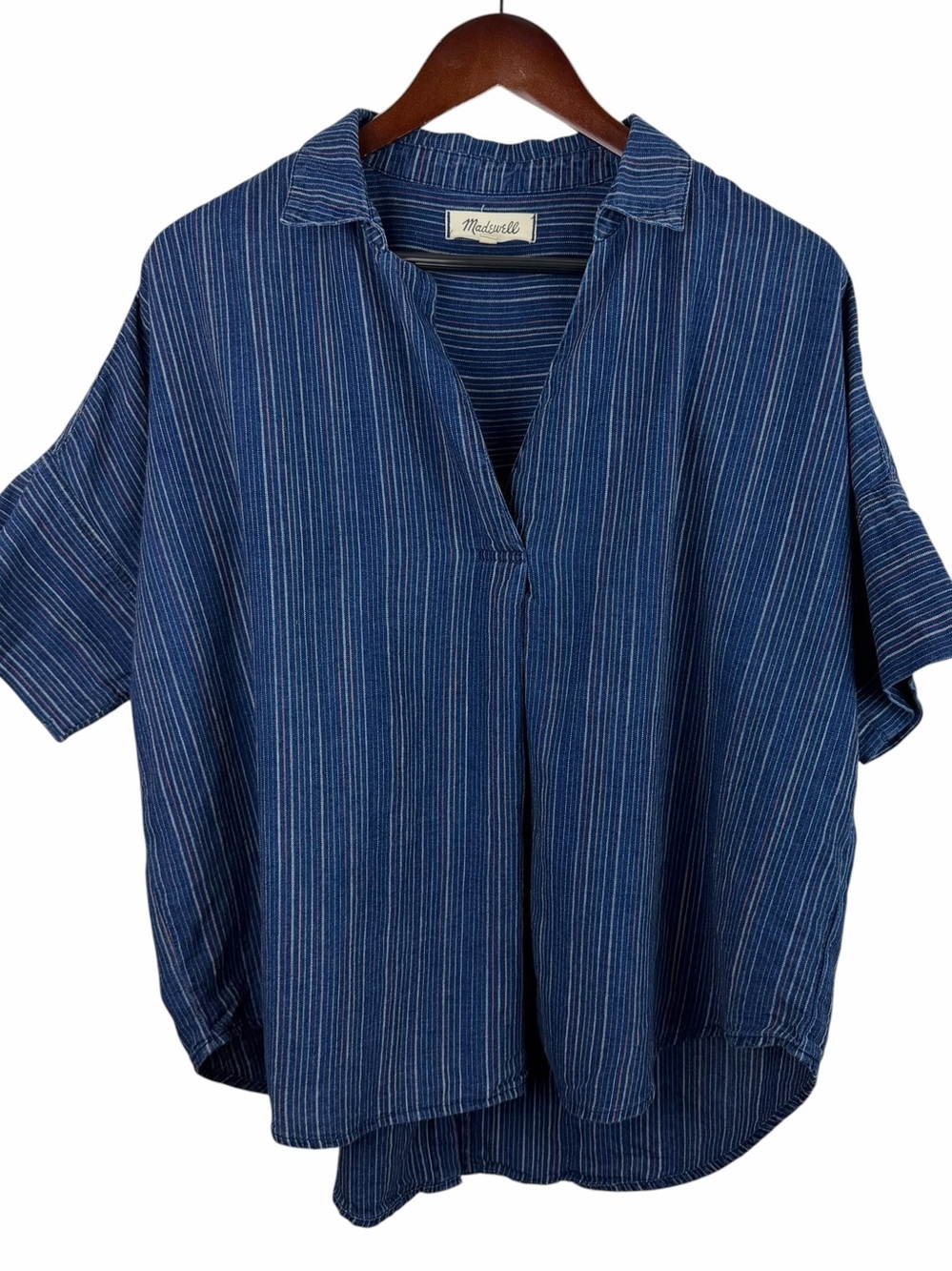 Madewell | Navy Vertical Stripe Courier Button Back Top